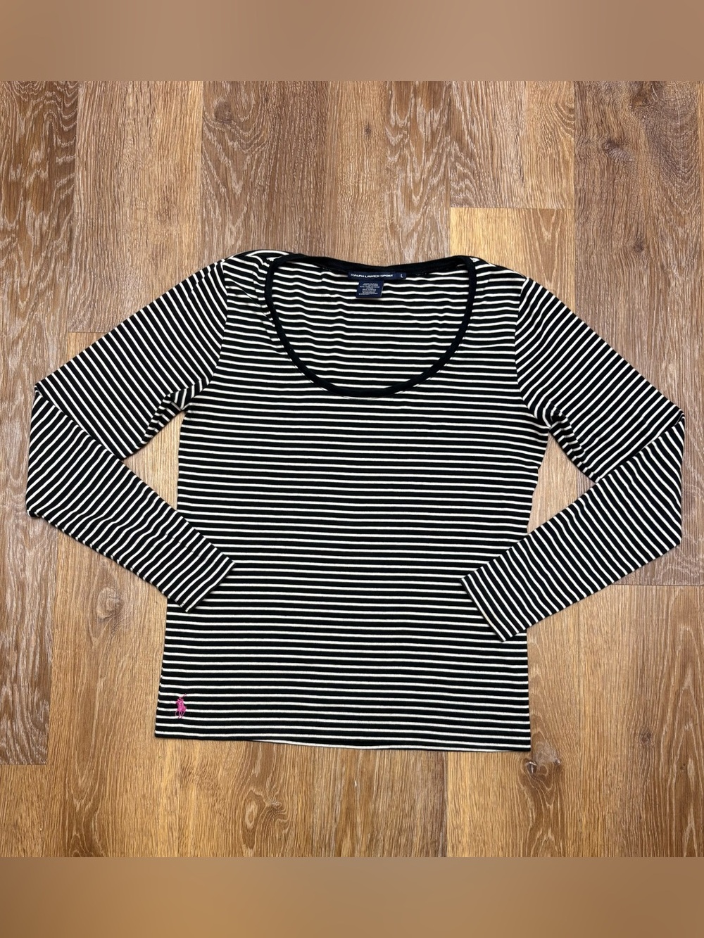 Ralph Lauren Black & White Striped Long-Sleeve Scoop Neck Tee
